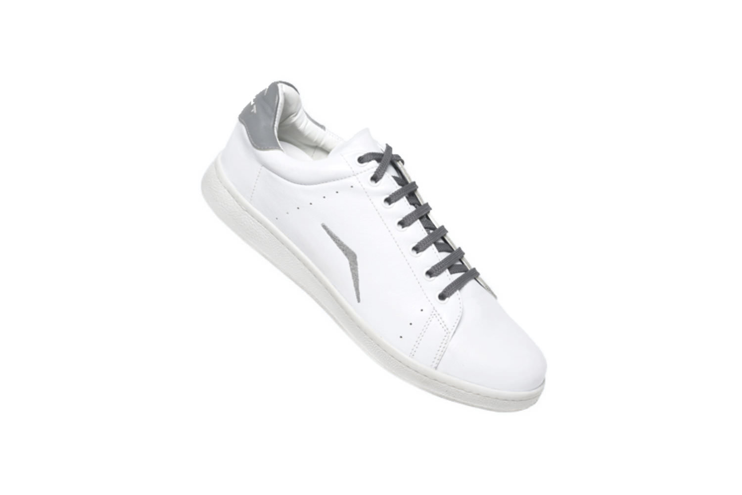 Sneaker für Firmen Tennis weißer Turnschuh personalisiert mit Logo und Stick in grau